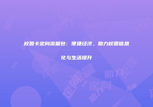校园卡定向流量包：便捷经济，助力校园信息化与生活提升