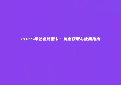 2025年公会流量卡：优惠获取与使用指南