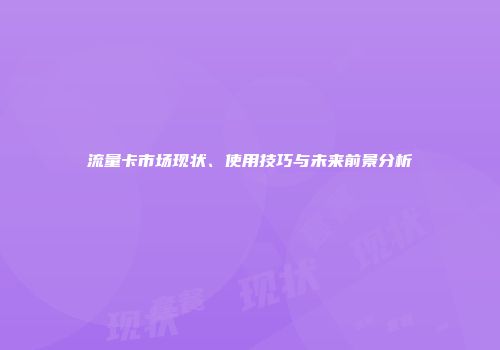 流量卡市场现状、使用技巧与未来前景分析