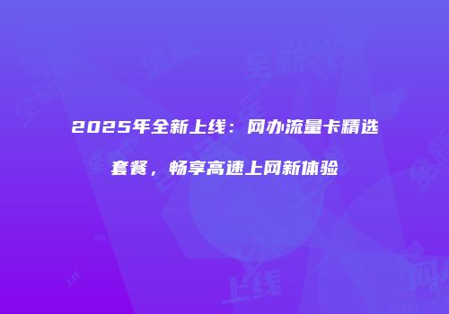 2025年全新上线：网办流量卡精选套餐，畅享高速上网新体验