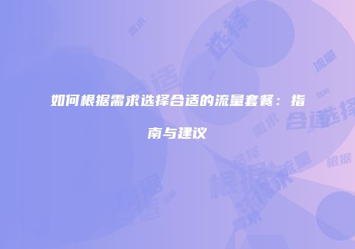 如何根据需求选择合适的流量套餐：指南与建议