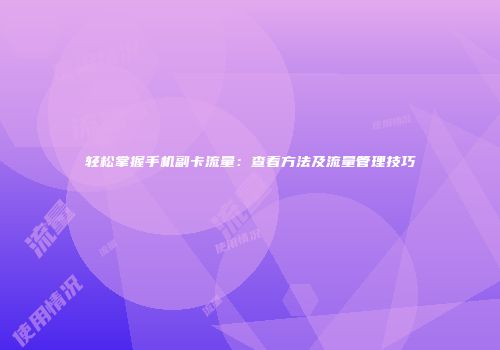 轻松掌握手机副卡流量：查看方法及流量管理技巧