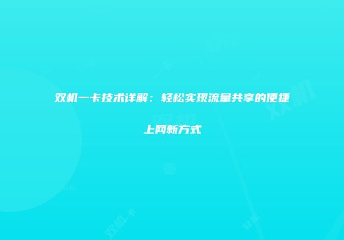 双机一卡技术详解：轻松实现流量共享的便捷上网新方式