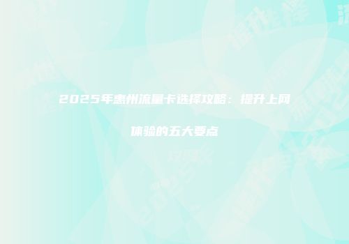 2025年惠州流量卡选择攻略：提升上网体验的五大要点