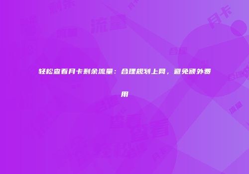 轻松查看月卡剩余流量：合理规划上网，避免额外费用