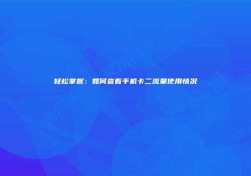 轻松掌握：如何查看手机卡二流量使用情况