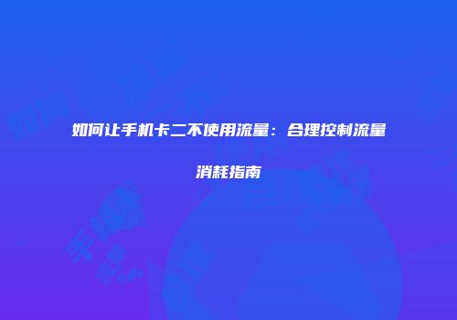 如何让手机卡二不使用流量：合理控制流量消耗指南