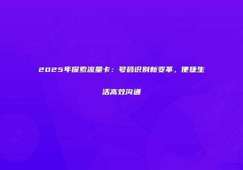 2025年探索流量卡：号码识别新变革，便捷生活高效沟通