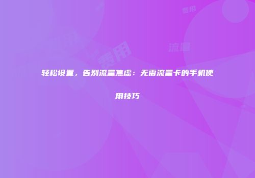 轻松设置，告别流量焦虑：无需流量卡的手机使用技巧