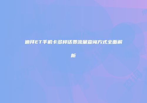 迪拜ET手机卡多样话费流量查询方式全面解析