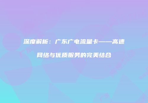 深度解析：广东广电流量卡——高速网络与优质服务的完美结合