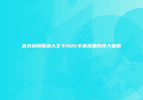 高效利用联通大王卡40G专属流量的四大策略