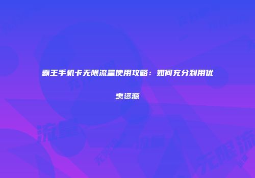 霸王手机卡无限流量使用攻略：如何充分利用优惠资源