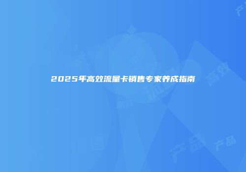 2025年高效流量卡销售专家养成指南