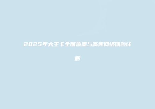 2025年大王卡全面覆盖与高速网络体验详解