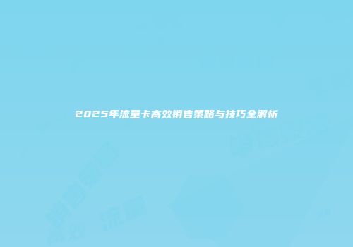2025年流量卡高效销售策略与技巧全解析