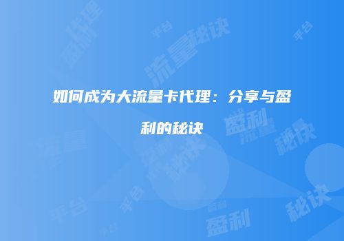 如何成为大流量卡代理：分享与盈利的秘诀