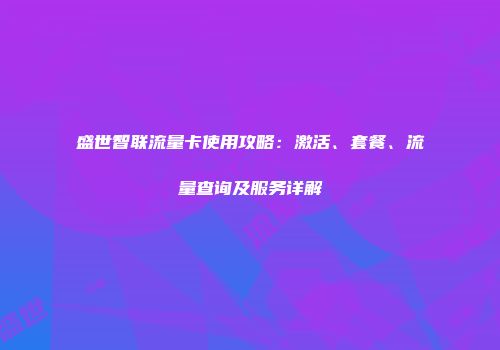 盛世智联流量卡使用攻略：激活、套餐、流量查询及服务详解