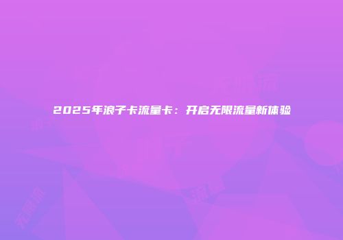 2025年浪子卡流量卡：开启无限流量新体验