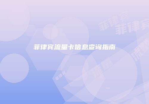 菲律宾流量卡信息查询指南