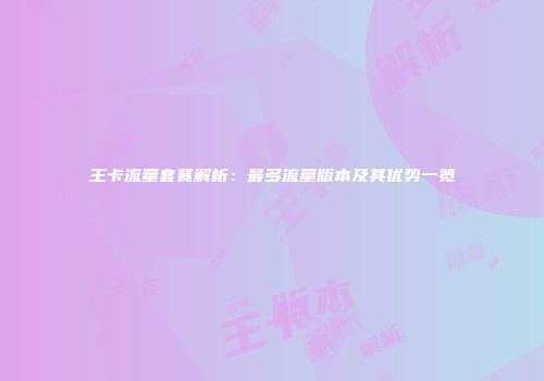 王卡流量套餐解析：最多流量版本及其优势一览