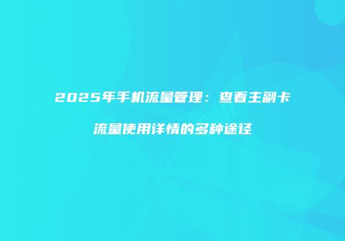 2025年手机流量管理：查看主副卡流量使用详情的多种途径