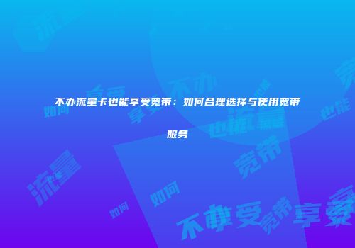 不办流量卡也能享受宽带：如何合理选择与使用宽带服务