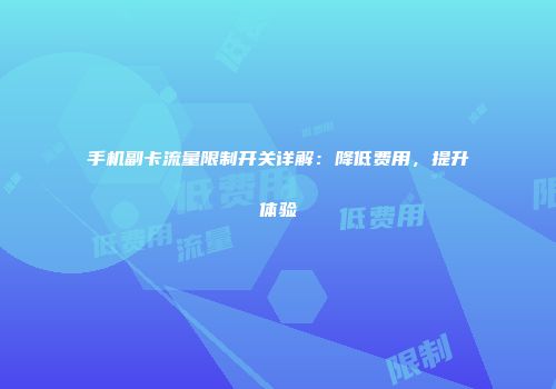 手机副卡流量限制开关详解：降低费用，提升体验