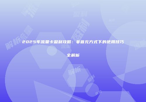 2025年流量卡盈利攻略：非首充方式下的使用技巧全解析
