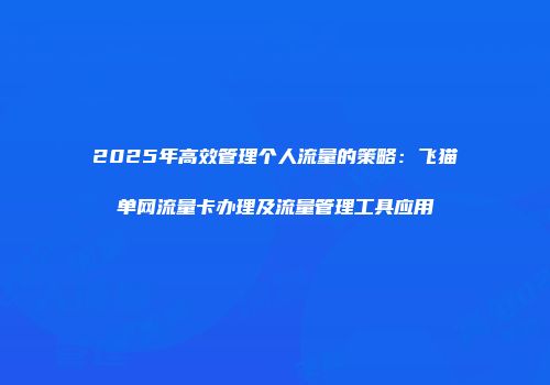 2025年高效管理个人流量的策略：飞猫单网流量卡办理及流量管理工具应用
