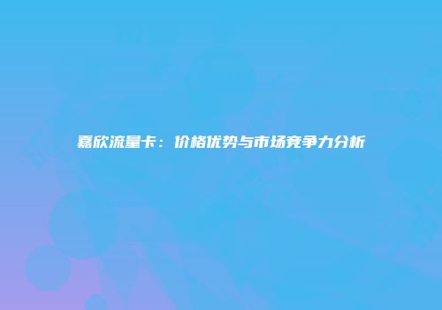 嘉欣流量卡：价格优势与市场竞争力分析