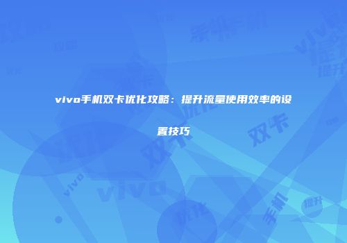 vivo手机双卡优化攻略：提升流量使用效率的设置技巧