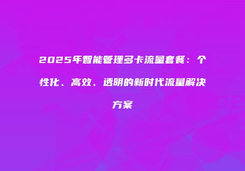 2025年智能管理多卡流量套餐：个性化、高效、透明的新时代流量解决方案