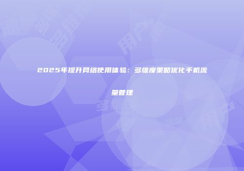 2025年提升网络使用体验：多维度策略优化手机流量管理