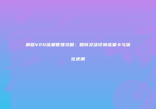 荣耀V20流量管理攻略：如何灵活切换流量卡与优化使用