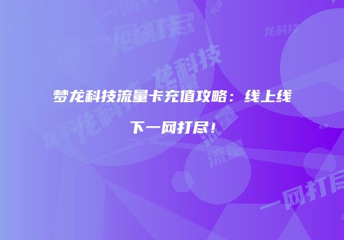 梦龙科技流量卡充值攻略：线上线下一网打尽！