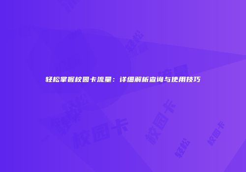 轻松掌握校园卡流量：详细解析查询与使用技巧