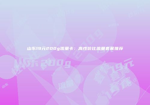 山东19元200g流量卡：高性价比流量套餐推荐