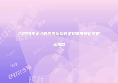 2025年企业新品流量提升策略与市场机遇把握指南