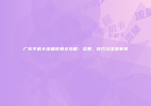 广东手机卡流量使用全攻略：资费、技巧与注意事项