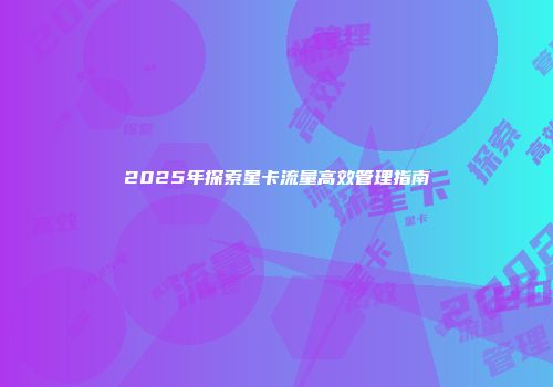 2025年探索星卡流量高效管理指南