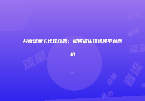抖音流量卡代理攻略：如何抓住短视频平台商机