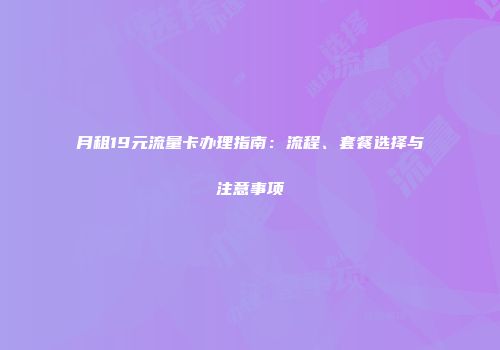 月租19元流量卡办理指南：流程、套餐选择与注意事项