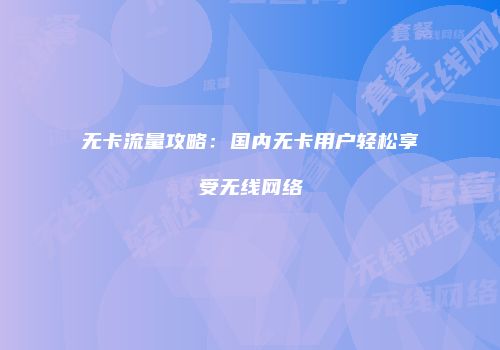 无卡流量攻略：国内无卡用户轻松享受无线网络