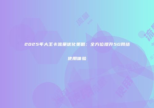 2025年大王卡流量优化策略：全方位提升5G网络使用体验