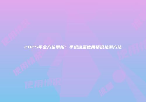 2025年全方位解析：手机流量使用情况检测方法