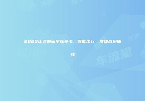 2025比亚迪新车流量卡：智能出行，便捷网络体验