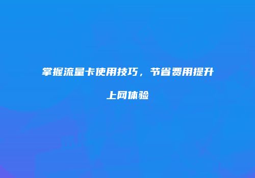 掌握流量卡使用技巧，节省费用提升上网体验