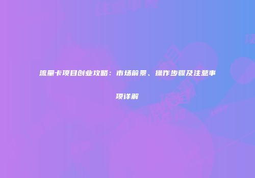 流量卡项目创业攻略：市场前景、操作步骤及注意事项详解