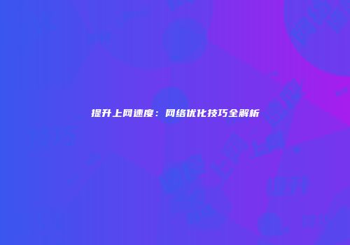 提升上网速度：网络优化技巧全解析
